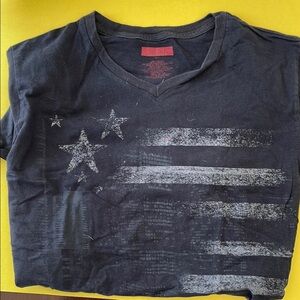 Black Graphic T-Shirt with Stars and Stripes
